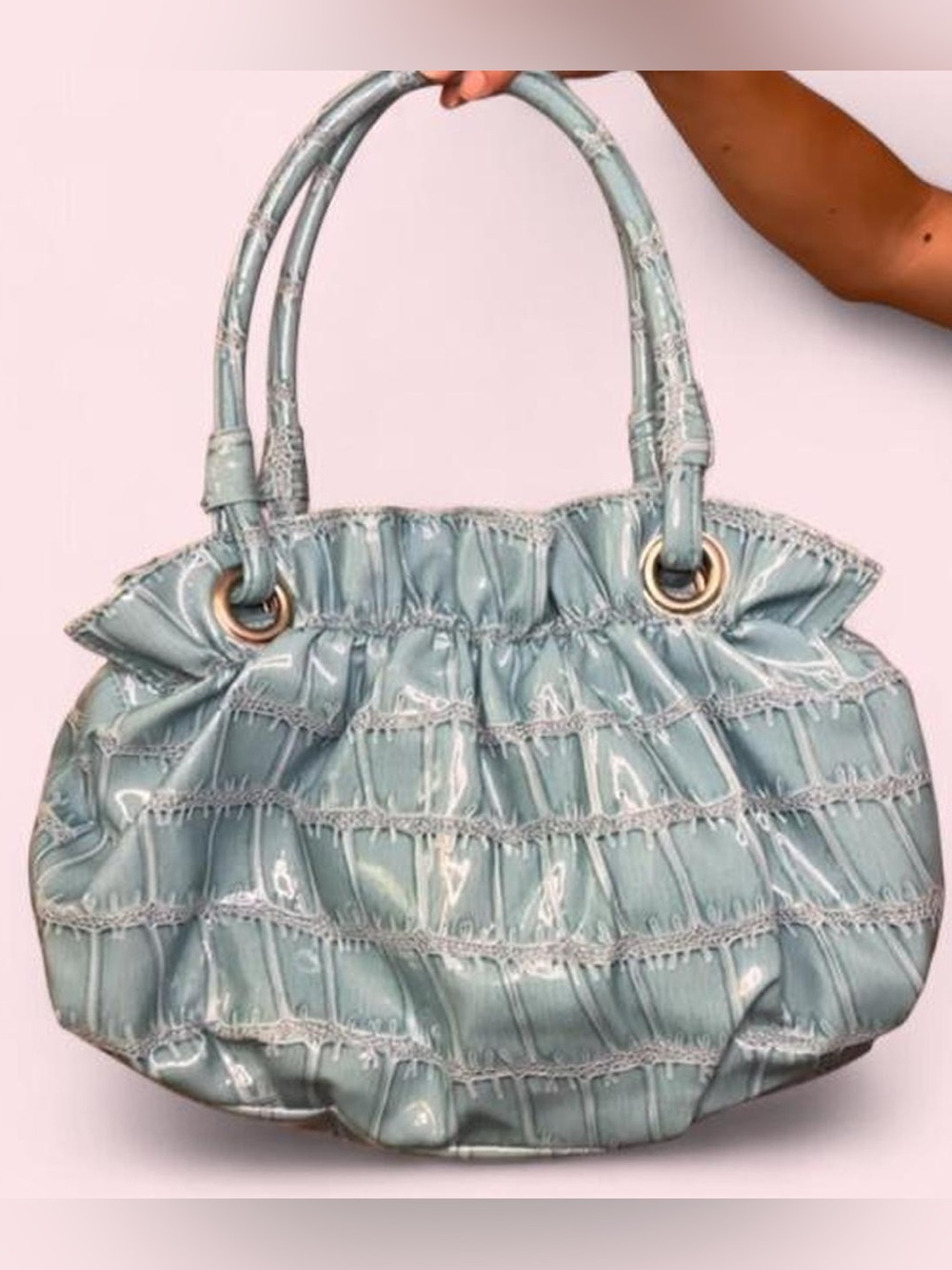 Y2K Baby Blue Ruffle Shoulder Bag - Picture 2 of 8